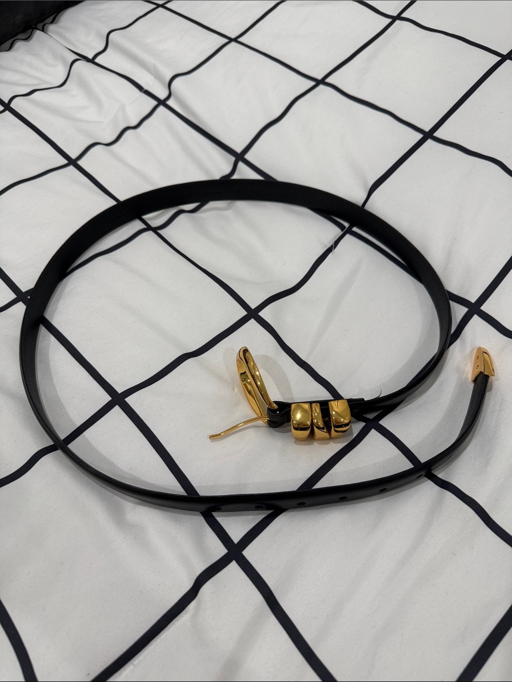 Madewell Triple Keeper Black Leather Belt with Gold Hardware